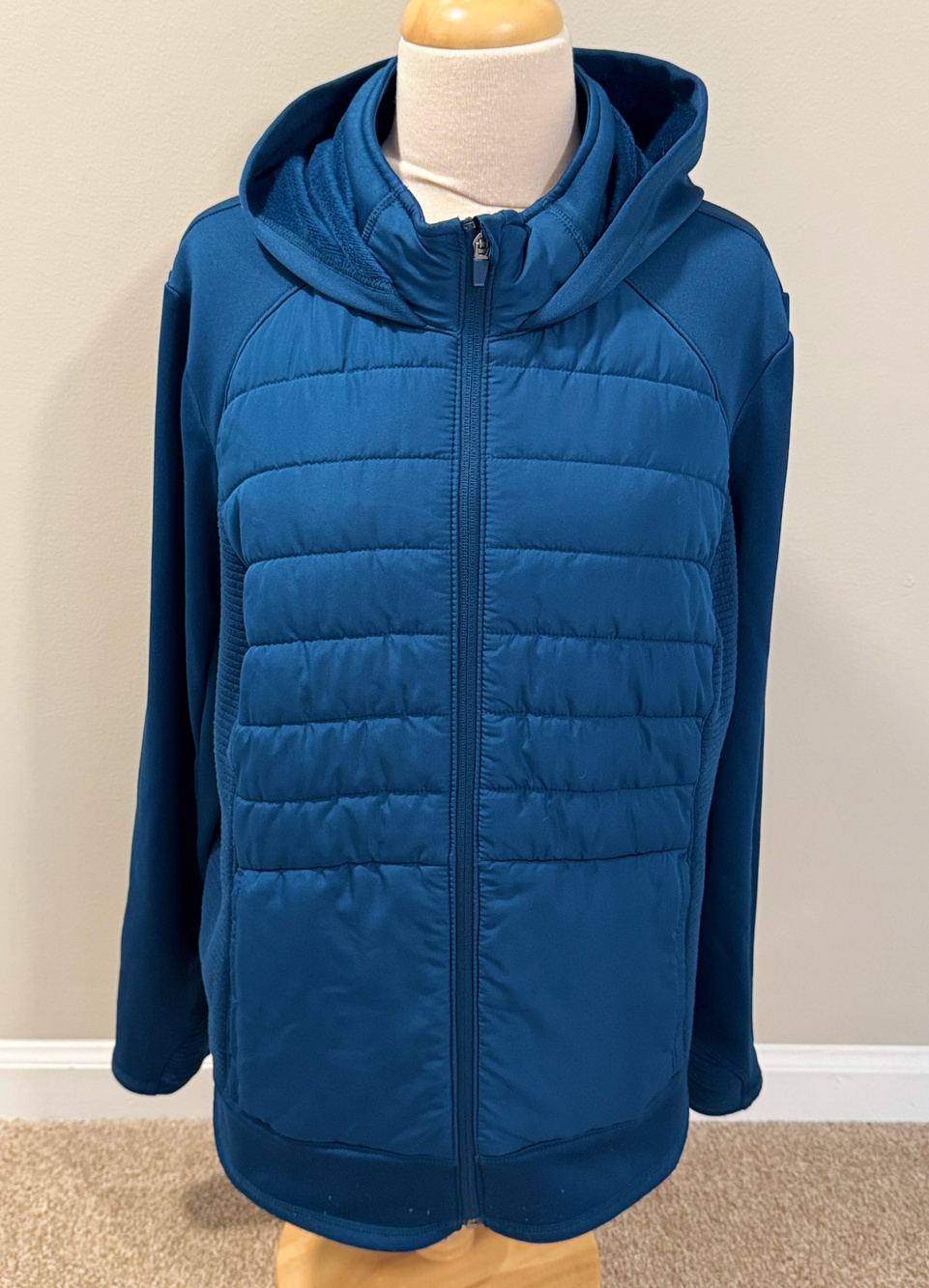 Tek Gear Plus Size 2X Jacket Teal Blue Hybrid Quilted Puffer Fleece Track Hoodie